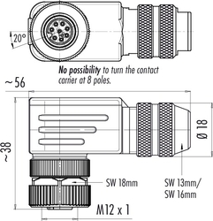 M12-A female angled connector, Contacts: 8, 6.0 - 8.0 mm, shielded, screw clamp, IP67, UL