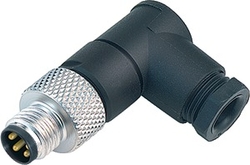 M8 male angled connector, Contacts: 3, 3.5 - 5.0 mm, not shielded, solder, IP67, UL listed