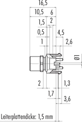 M8 female panel mount connector, Contacts: 3, not shielded, dip-solder, IP67, UL