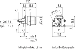 M12-A integrated plug, Contacts: 5, not shielded, dip-solder, IP68, UL, for PCB assembly