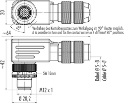 M12-D male angled connector, Contacts: 4, 5.0 - 8.0 mm, shieldable, crimp (Crimp contacts must be ordered separately), IP67, UL