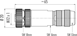 M12-D female cable connector, Contacts: 4, 5.0 - 8.0 mm, shieldable, screw clamp, IP67, UL