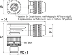 M12-D male angled connector, Contacts: 4, 6.0 - 8.0 mm, shieldable, screw clamp, IP67, UL