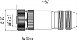 M12-D female cable connector, Contacts: 4, 6.0 - 8.0 mm, shieldable, screw clamp, IP67, UL