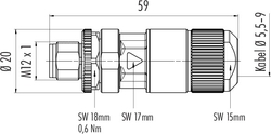 M12-X cable connector, Contacts: 8, 5.5 - 9.0 mm, shieldable, cutting clamp, IP67