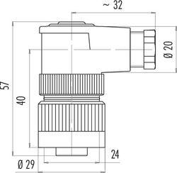 RD24 female angled connector, Contacts: 3+PE, 6.0 - 8.0 mm, shielding is not possible, screw clamp, IP67, UL, ESTI+, VDE, PG9