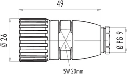 M23 cable connector, Contacts: 9, 6.0 - 10.0 mm, shielding is not possible, solder, IP67