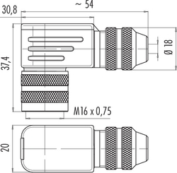 M16 IP67 female angled connector, Contacts: 3 DIN, 4.0 - 6.0 mm, shieldable, solder, IP67, UL