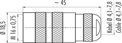 M16 IP67 female cable connector, Contacts: 4, 4.0 - 8.0 mm, shielding is not possible, crimp (Crimp contacts must be ordered separately), IP67, UL