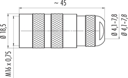 M16 IP67 female cable connector, Contacts: 6 DIN, 4.1 - 7.8 mm, shielding is not possible, solder, IP67, UL