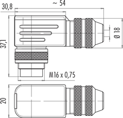 M16 IP67 male angled connector, Contacts: 12, 4.0 - 6.0 mm, shieldable, solder, IP67, UL